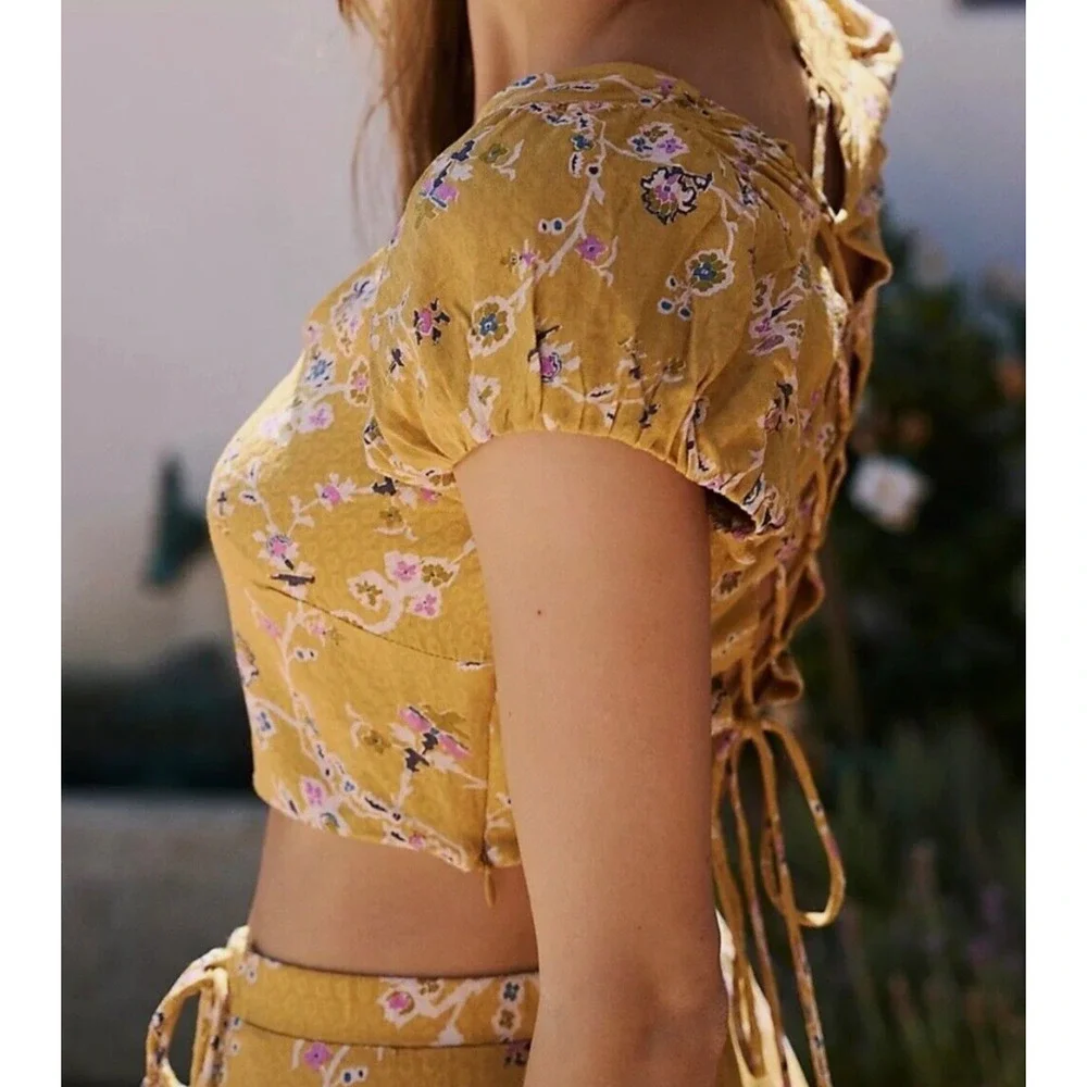 NEW FREE PEOPLE TURMERIC TALIA TWO PIECE CROPPED TOP MAXI SKIRT SET SZ XS